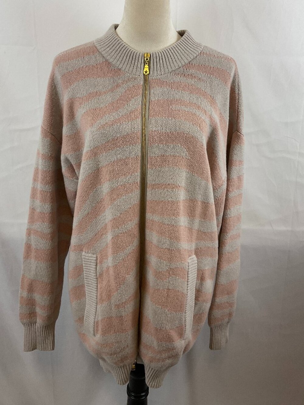 Varley Sweater Jacket One Size Pink Cream Long Sleeve Full Zip Pockets